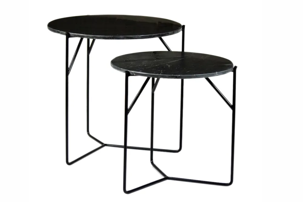 Super-Preis 2er Set Couchtisch Mason Marmor Metall schwarz Tischset Sofatische