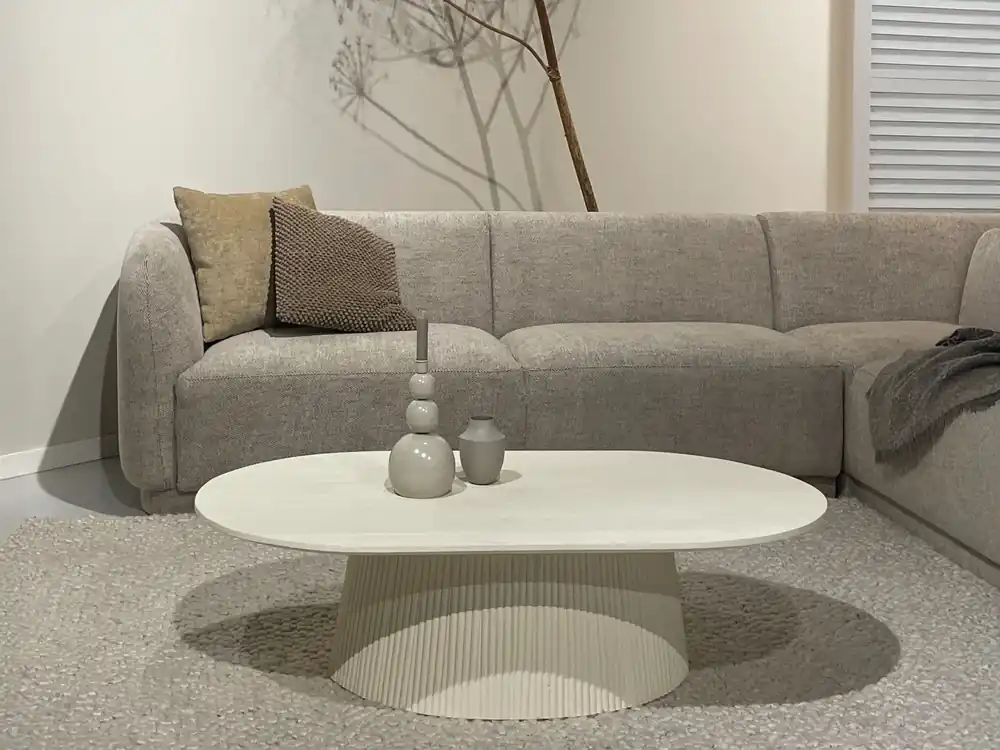 Markenware Couchtisch Patrice oval 120 x 70 cm Mangoholz cremeweiß Sofatisch