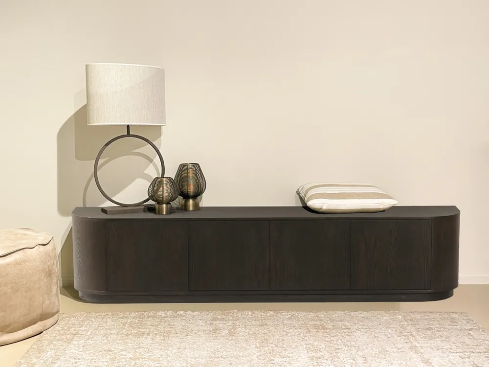 TV Möbel Lowboard Novero 220 cm Eichenholzfurnier Espresso braun Rabatt