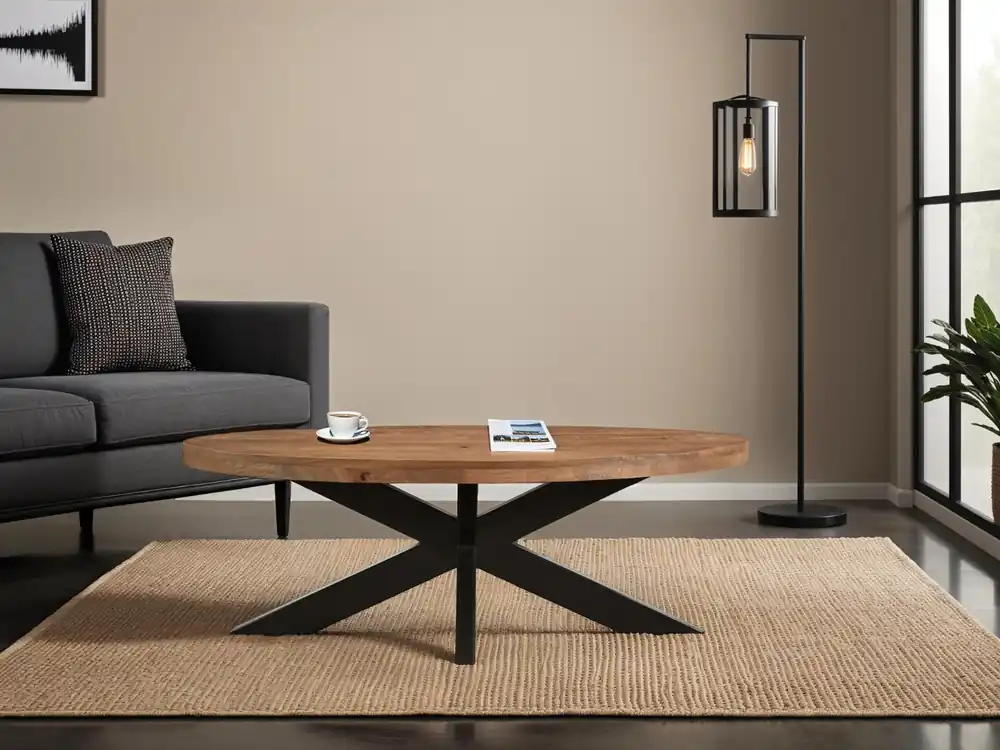 Super-Preis Couchtisch Sturdy oval 130 x 70 cm Mangoholz braun Metall schwarz