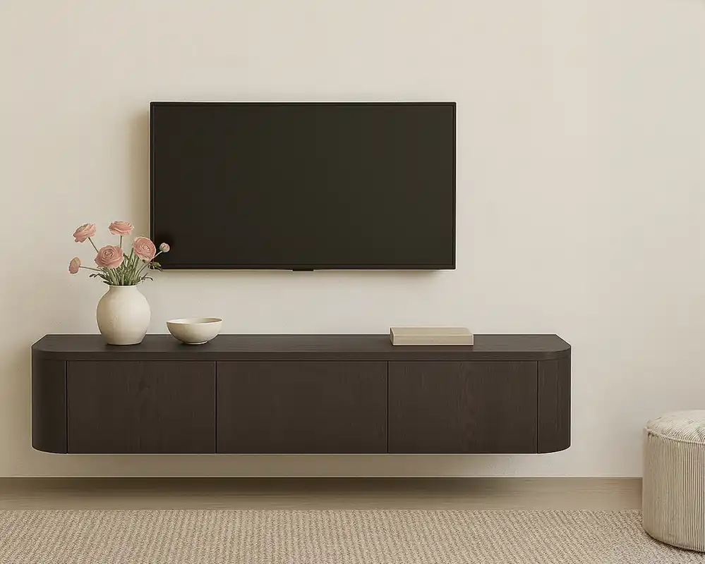 TV Möbel Lowboard Novero 180 cm schwebend Eichenholzfurnier Espresso braun Kommode Beliebt
