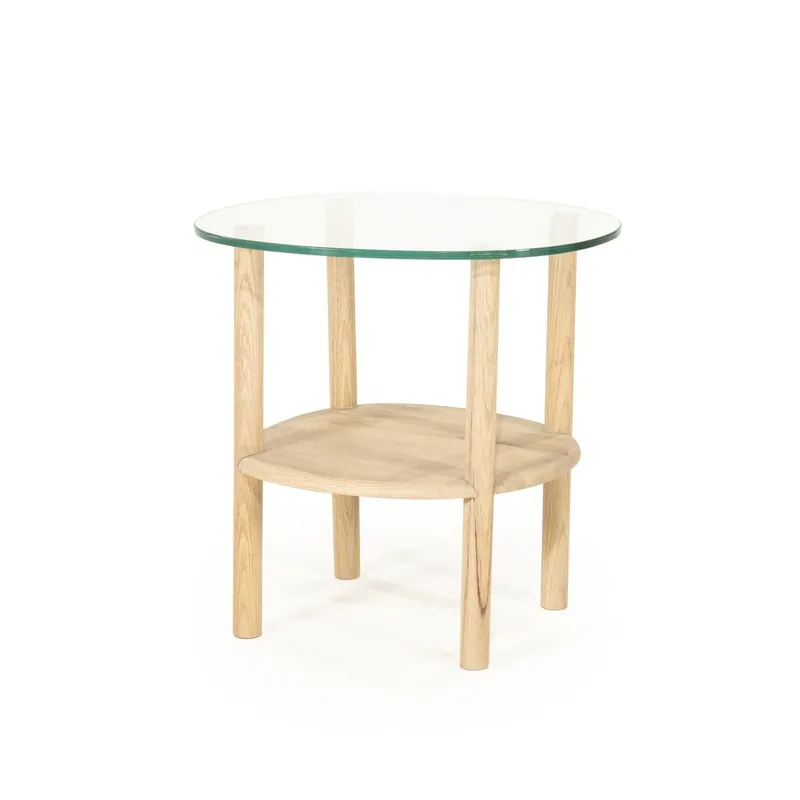 Preisreduziert Beistelltisch Cleo H 50 cm Eiche Massivholz brauntöne Glasplatte