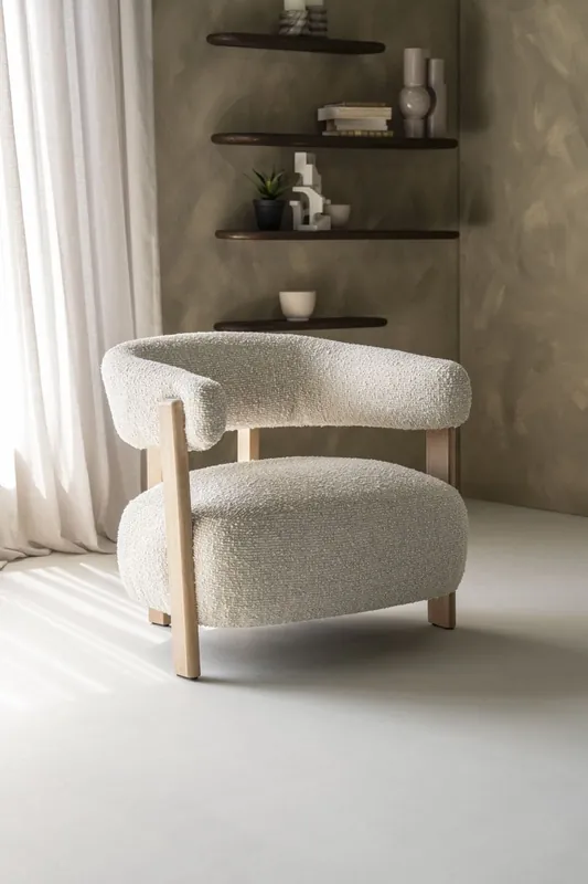 Sessel Lola Eichenholz Stoff beige Hush Relaxsessel Fernsehsessel Neu