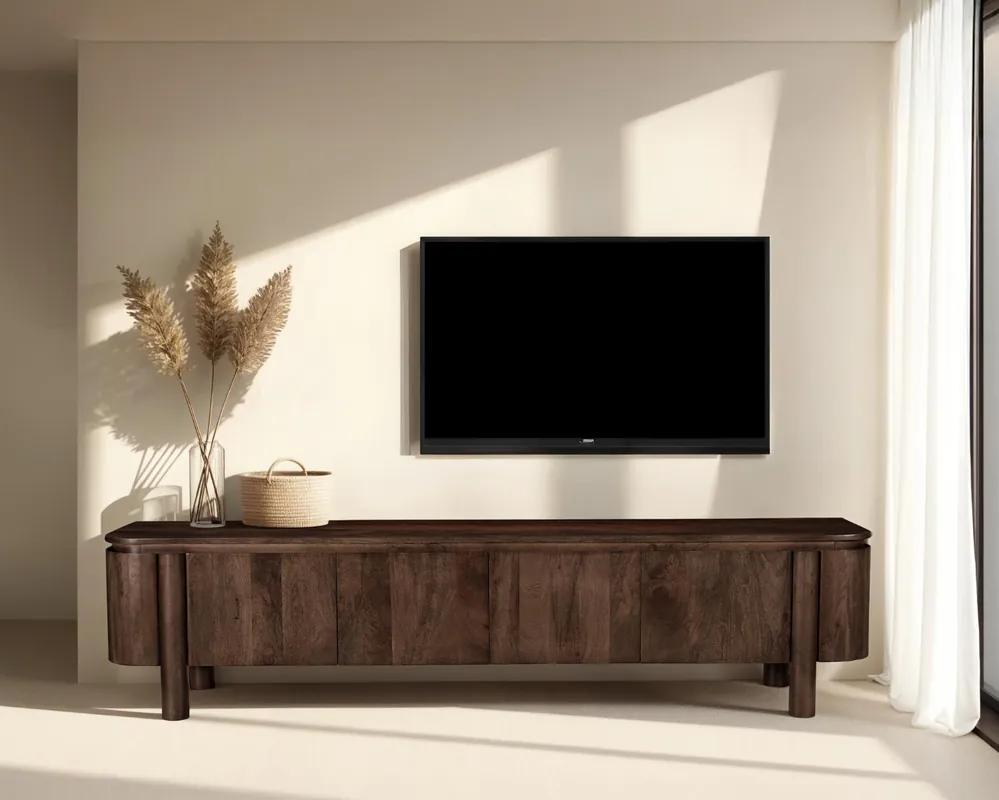Neuheit TV Möbel Lowboard Salano 210 cm Mangoholz braun Sideboard