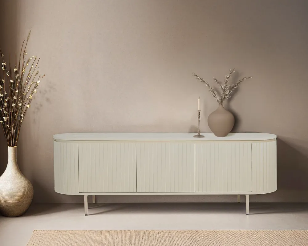 TV Möbel Lowboard Patou 170 cm Mangoholz cremeweiß Sideboard Sonderaktion