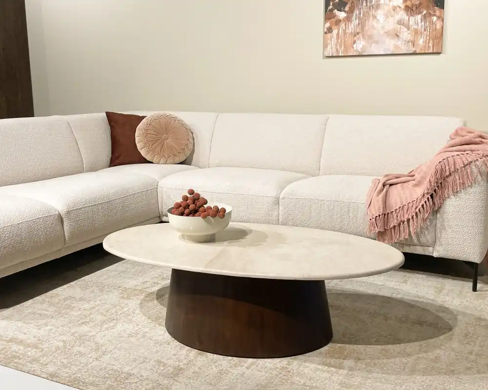 Couchtisch Bottecino oval 120 x 65 cm Mangoholz braun Marmor Garantierte Lieferung