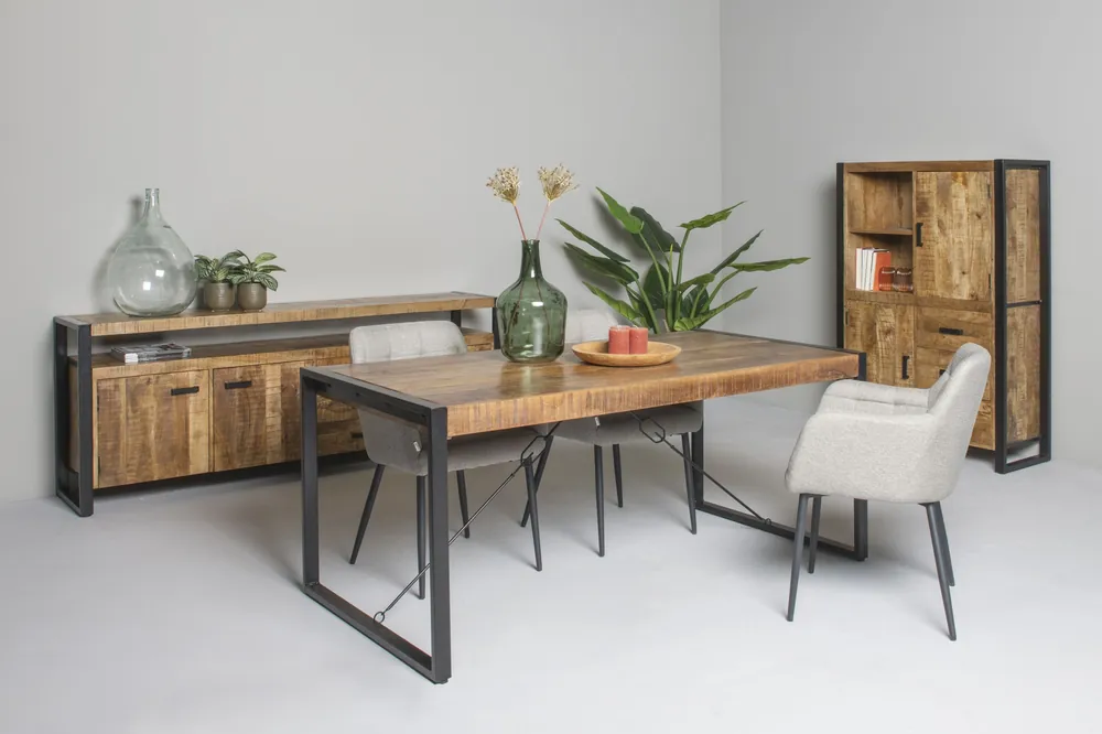 Günstig Esstisch Nairobi 160 x 90 cm Mangoholz Metall schwarz