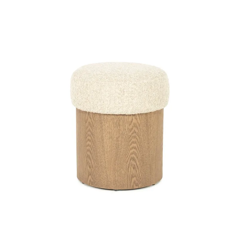 Abverkauf Pouf George Ø 39 cm Esche Furnier Flou Stoff beige Hocker Sitzhocker