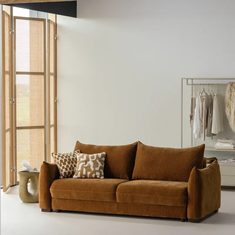 3 Sitzer Schlafsofa JONNE Chenille braun Couch Garnitur Loungesofa Couchgarnitur Sofa Nur Heute