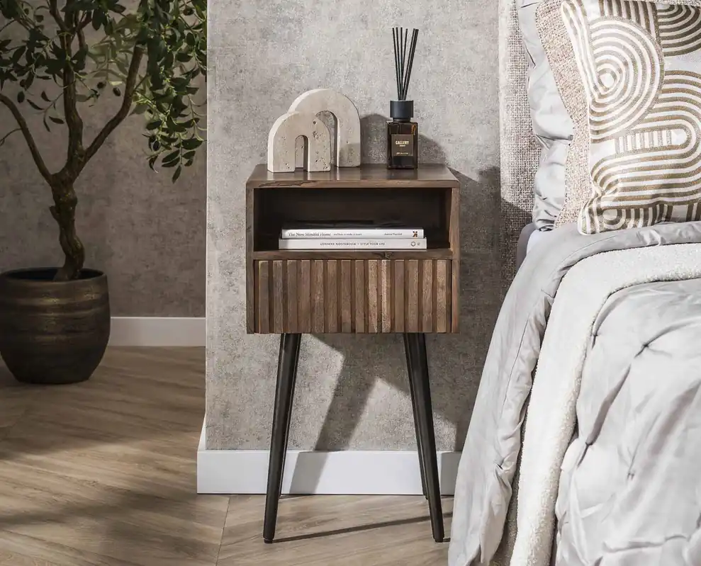 Nachttisch SOUL offenes Fach und Schublade Akazie braun Top-Preis