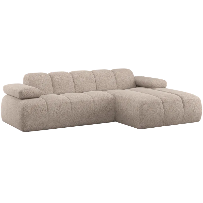 Jetzt Kaufen Eckgsofa MOJO weicher Chenille-Stoff dunkelsand Longchair rechts