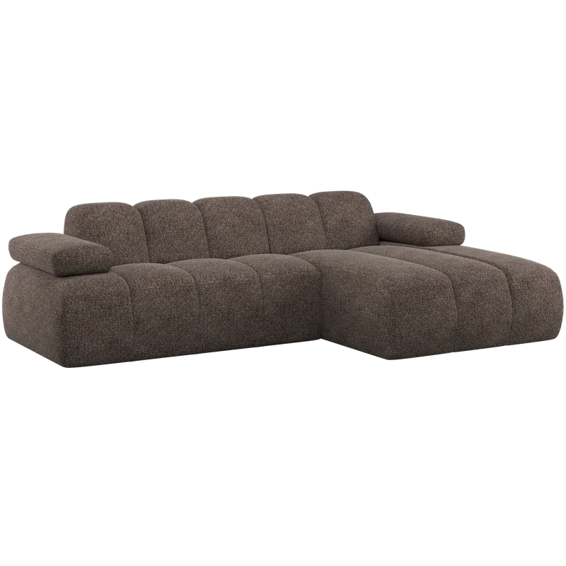 Sonderaktion Eckgsofa MOJO weicher Chenille-Stoff braun Longchair rechts
