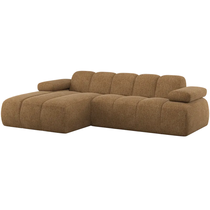 Wochenendangebot Eckgsofa MOJO weicher Chenille-Stoff honiggelb Longchair links