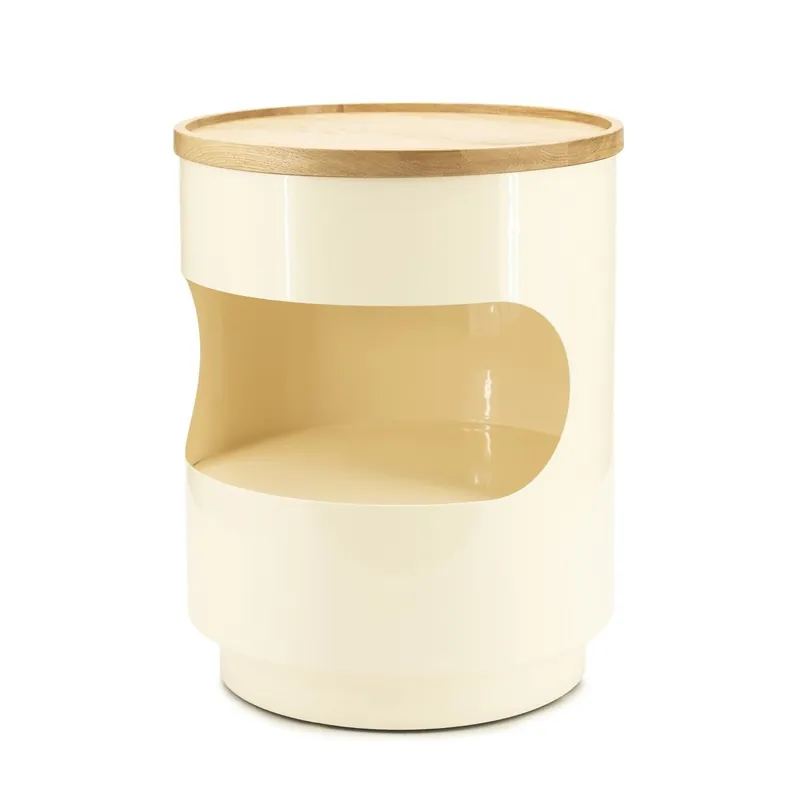 Beistelltisch Tondo Ø 37 cm mit Fach Metall beige Eiche Massivholz Bestpreis