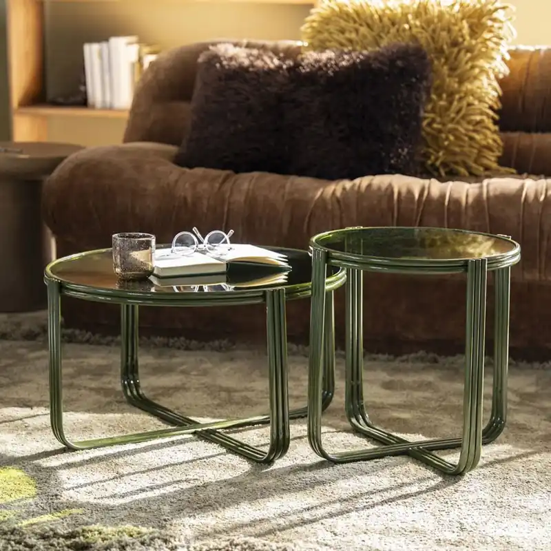 Beistelltisch Groovy Ø 42,5 cm Glas Metall grün Couchtisch Neue Kollektion