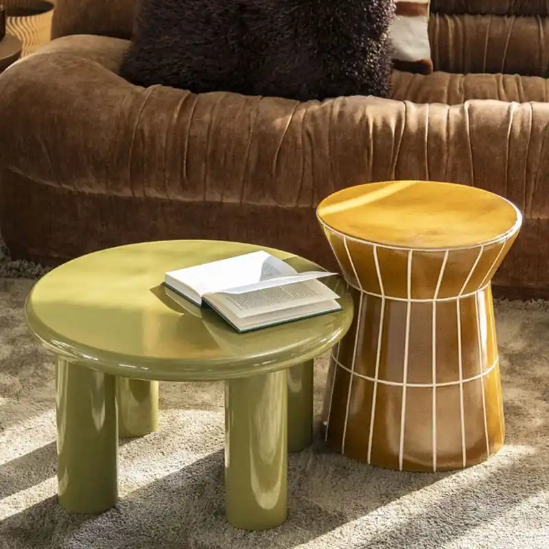 Preisreduziert Beistelltisch TileTastic II Ø 38 cm Keramik senffarben Couchtisch