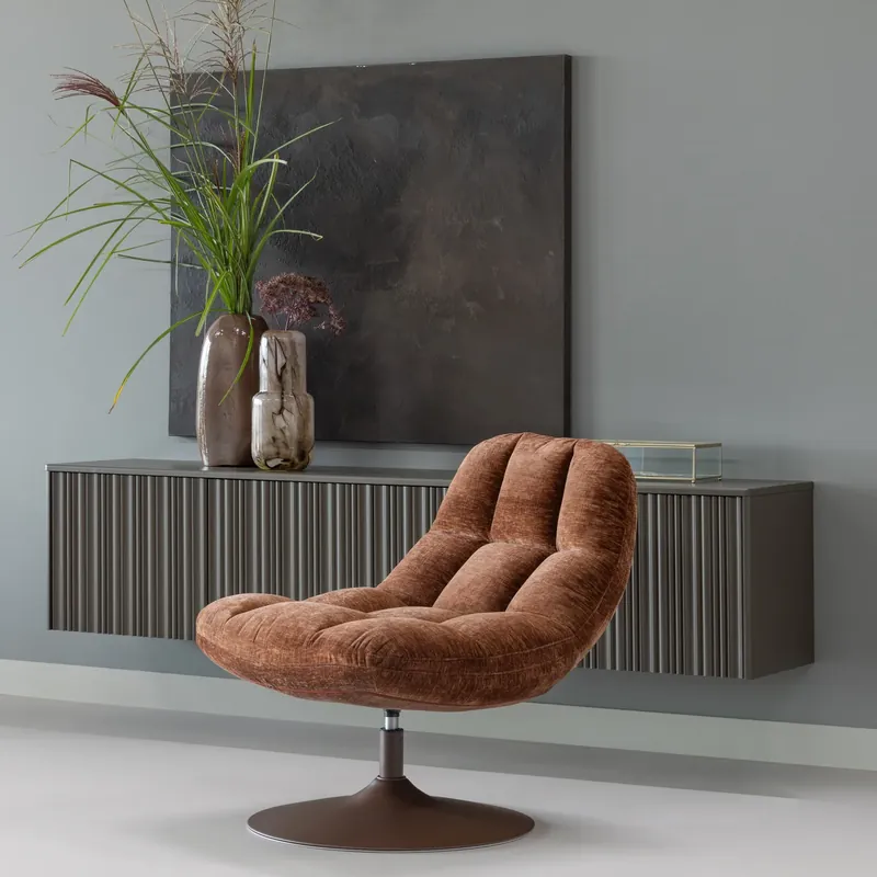 Knallerangebot Sessel ELVI Drehsessel Struktur Chenille rostbraun