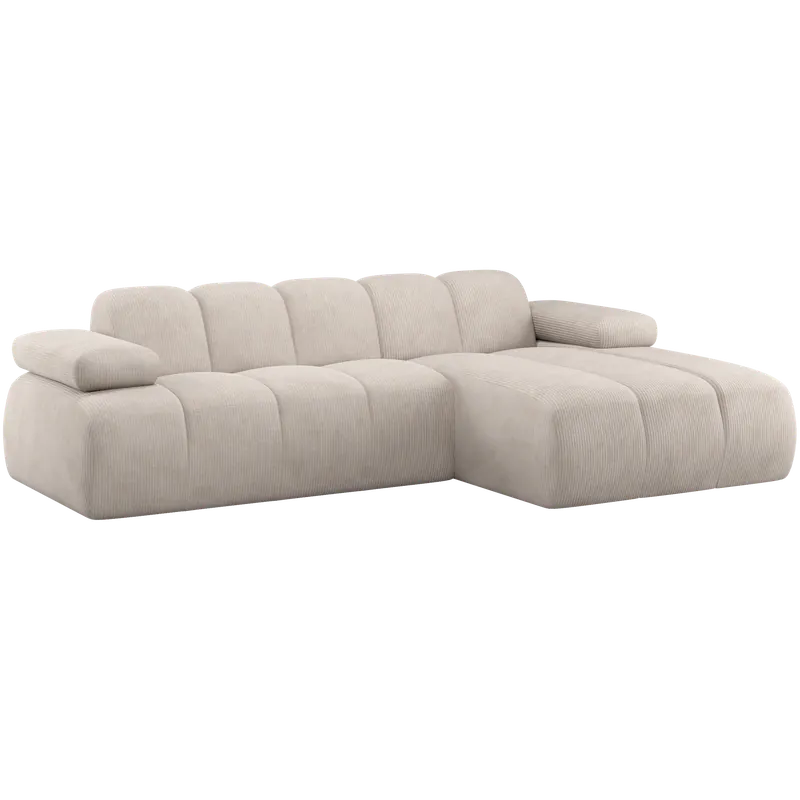 Direktkauf Ecksofa Sofa MOJO Chaiselongue rechts gerippter Stoff ecru