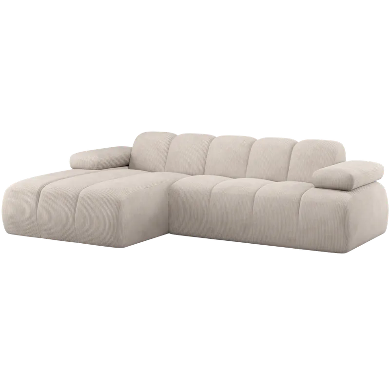 Ecksofa Sofa MOJO Chaiselongue links gerippter Stoff ecru Nur Für Kurze Zeit