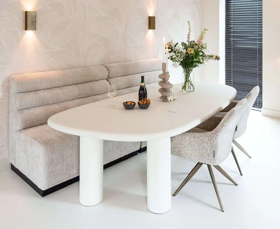 Esstisch Bloomstone 230 x 120 cm organisch Betonlook weiß Preisknaller