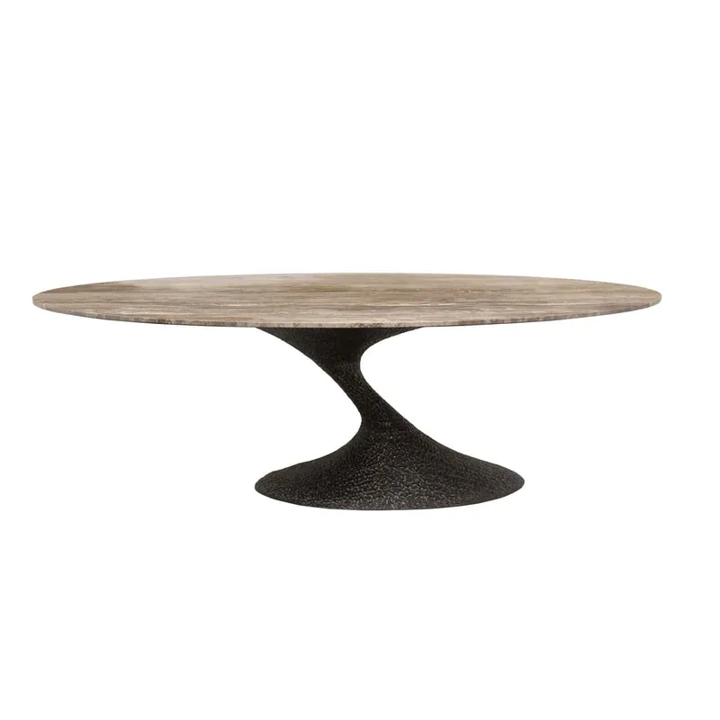 Esstisch Russo oval 235 x 110 cm Travertine braun Aluminium Billig