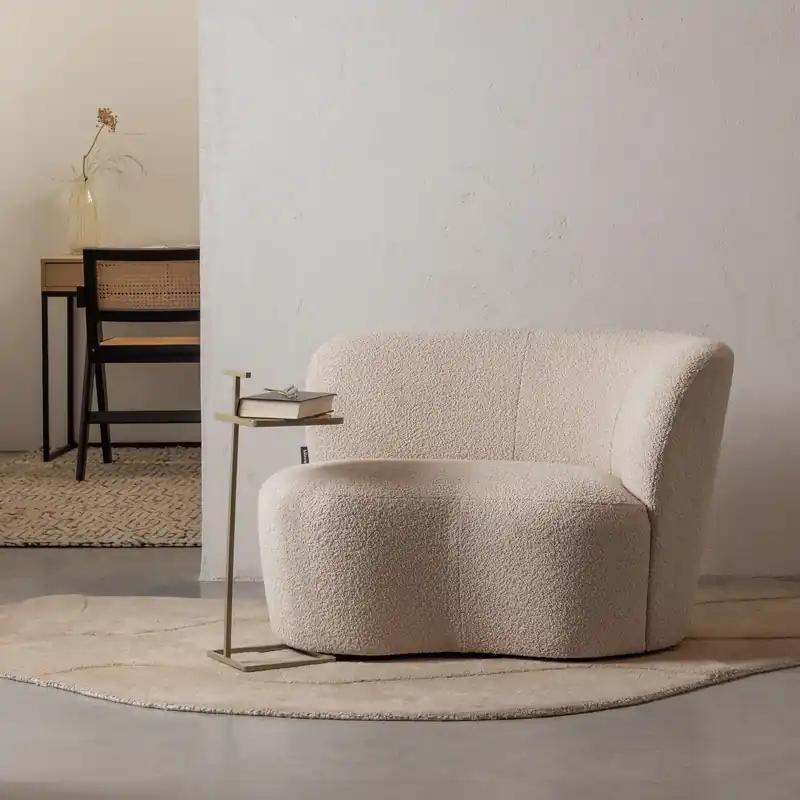 Markenprodukt Kleines Sofa Stone rechts 112 cm Bouclé creme Loungesofa