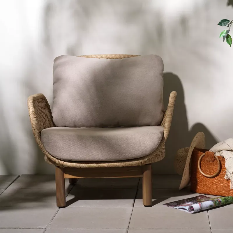 Gartensessel Lounge Sessel Lily mit Kissen Kunstrattan Teakholz Jetzt Kaufen