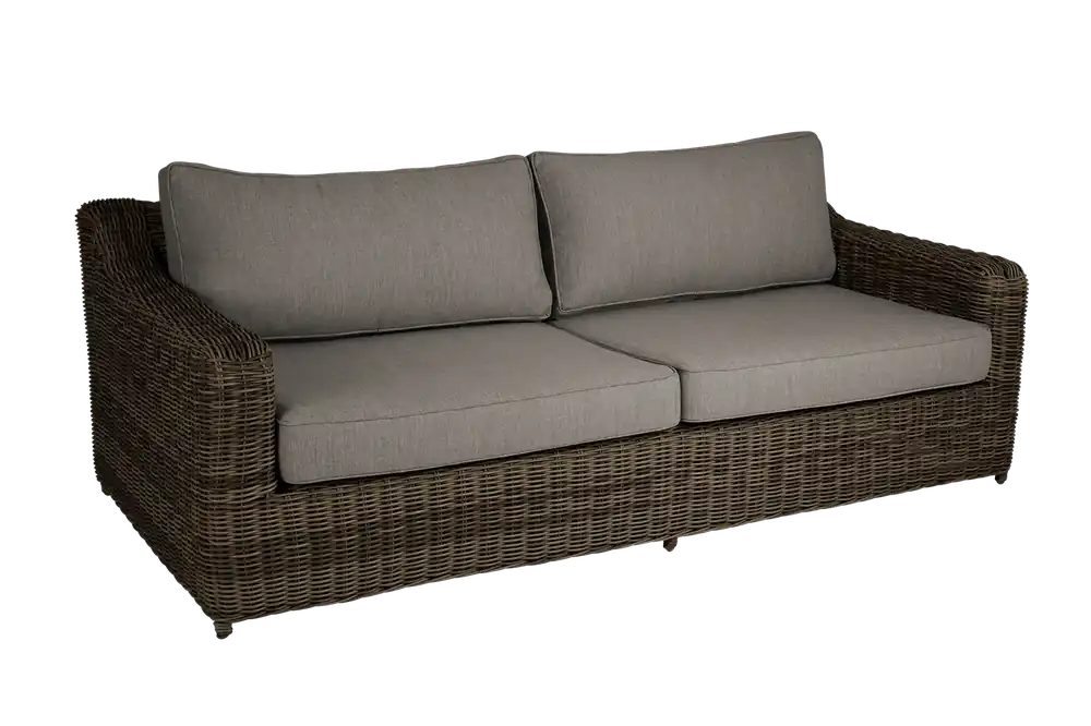 Meistverkauft 3 Sitzer Gartensofa Sofa Glendon 219 cm mit Kissen Kunstrattan braun