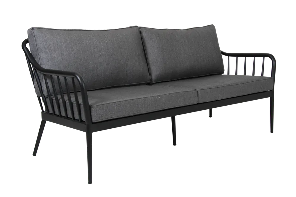Nur Heute 3 Sitzer Gartensofa Sofa Coleville 185 cm mit Kissen Aluminium schwarz