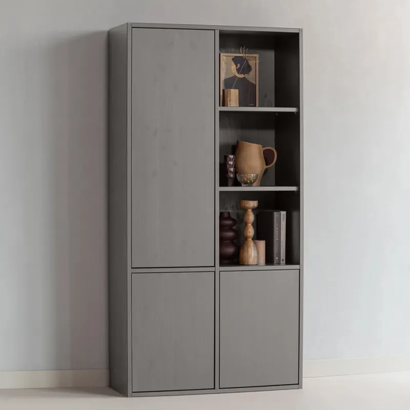 Sichere Zahlung Kleiderschrank MEREL B 100 cm 3-türig Kiefernholz warmgrau
