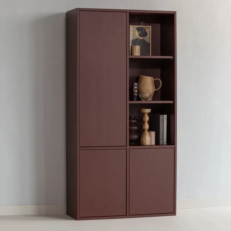 Kleiderschrank MEREL B 100 cm 3-türig Kiefernholz burgunderrot Preiswert