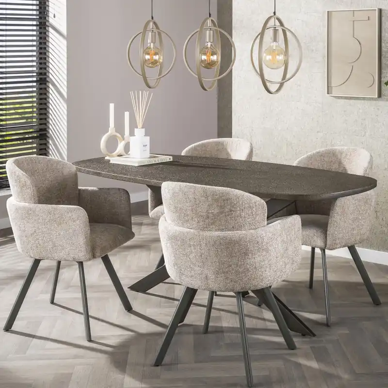 Esstisch MENNO 180 x 95 cm oval Holzplatte mit Metallic-Optik Nur Für Kurze Zeit