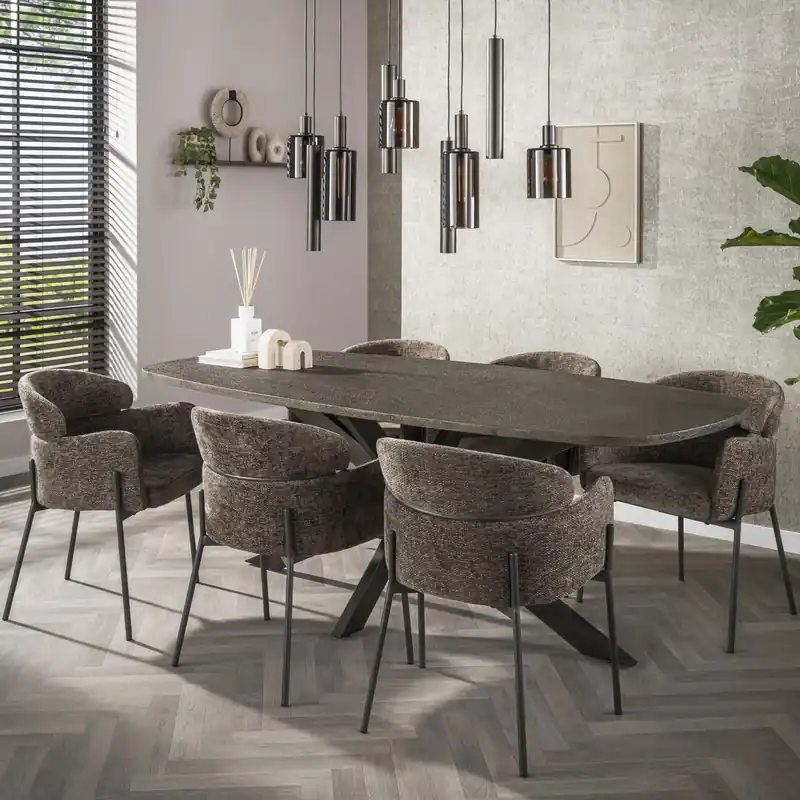 Esstisch MENNO 215 x 105 cm oval Holzplatte mit Metallic-Optik Bestpreis