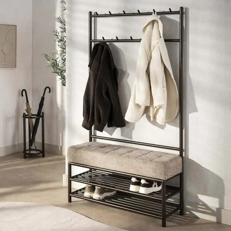 Garderobenbank LIENO B 100 cm mit Schuhablage Metall bronzefarben Standgarderobe Saisonangebot