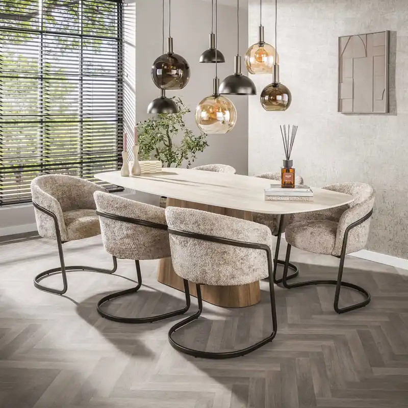 Esstisch VERONA oval 215 x 105 cm Keramikplatte Travertinoptik Eichenoptik Bestseller