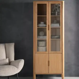 Sonderaktion Vitrine Vitrinenschrank Forte H 210 cm Teakholz natur