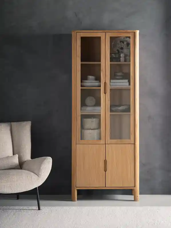 Sonderaktion Vitrine Vitrinenschrank Forte H 210 cm Teakholz natur
