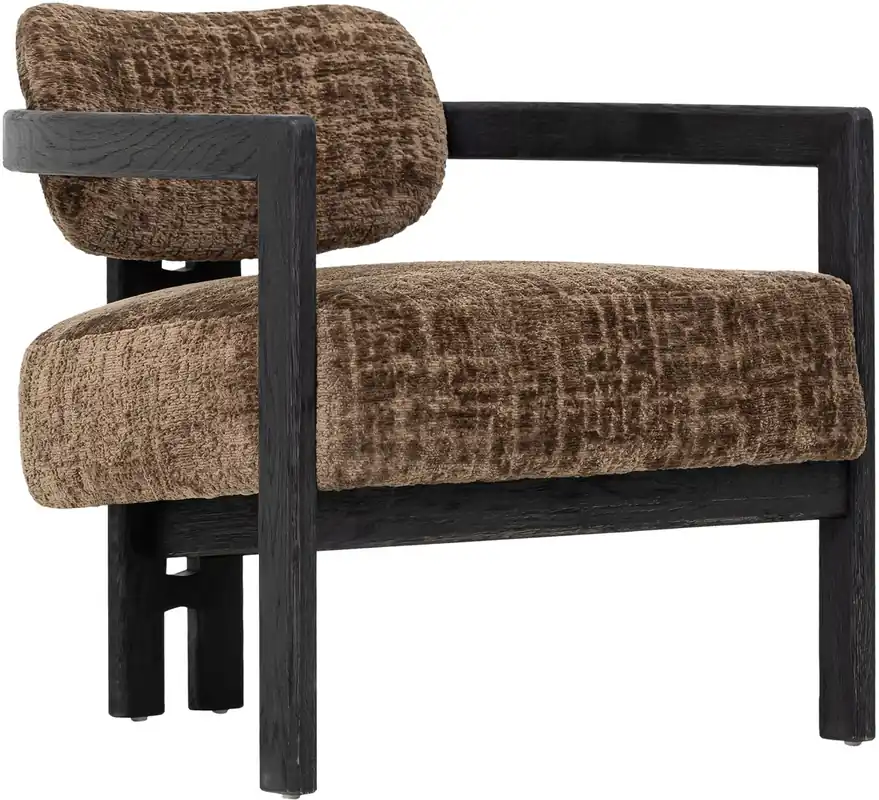 Preisknaller Lounge Sessel Kelly Chenille braun Holzgestell schwarz