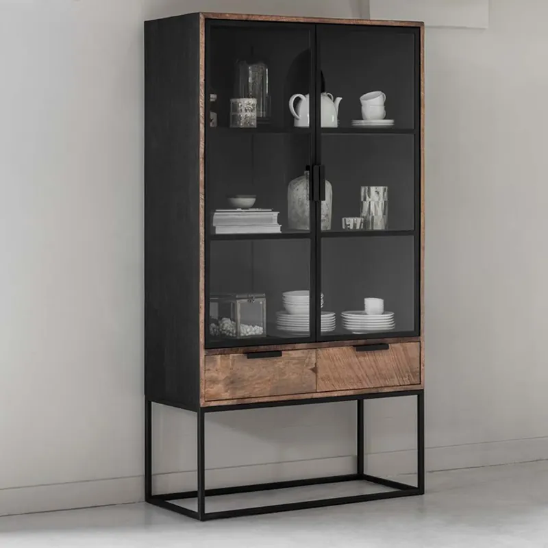 Markenware Vitrine Vitrinenschrank Cosmo H 180 cm recyceltes Teakholz