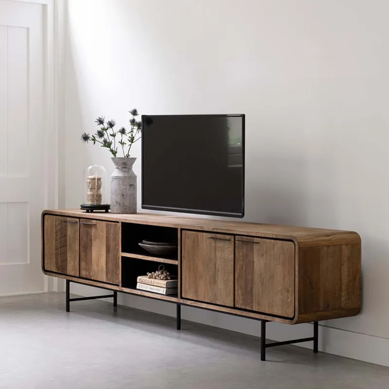 TV Möbel Evo 225 cm recyceltes Teakholz Lowboard Garantierte Lieferung