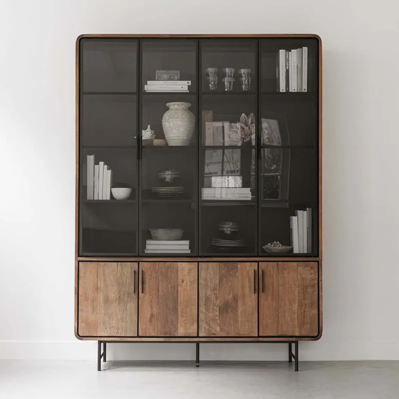 Preisknaller Vitrine Vitrinenschrank Evo H 220 cm recyceltes Teakholz Metall