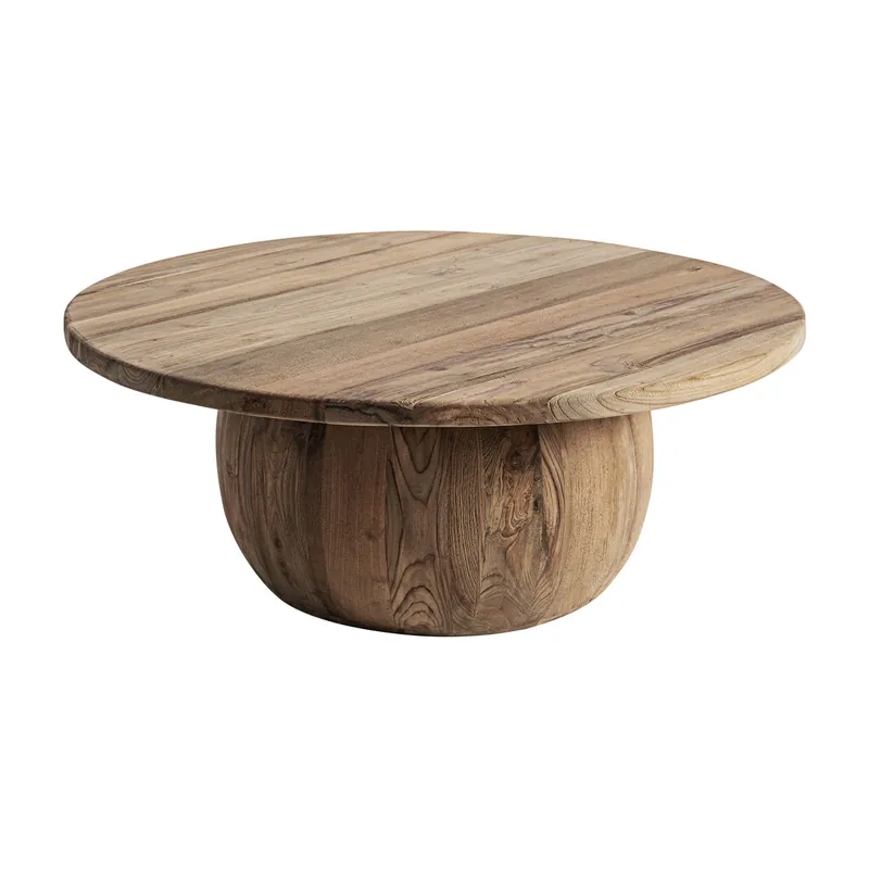 Billig Couchtisch ERLOY II rund Ø 90 cm recyceltes Teakholz