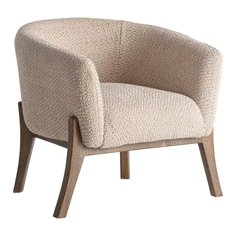 Armlehnsessel LIERMO Jutebezug beige, Mangoholz Relaxsessel Sessel Schneller Versand