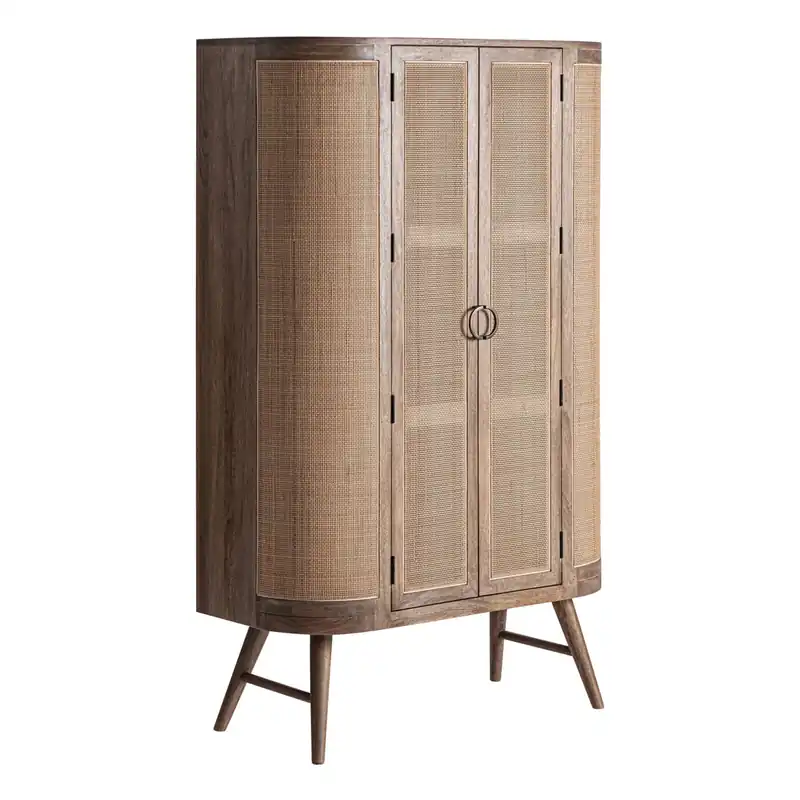 Highboard BECKLEY H 170 cm Rattangeflecht Mangoholz hellbraun Kleiderschrank Sale