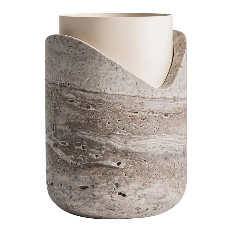 Deko Vase DAYE H 22 cm Marmor beige Metall Preisknaller