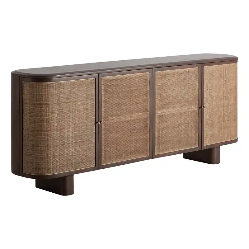 Sideboard GONDORF 210 cm Rattangeflecht Mangoholz hellbraun Kommode Sonderaktion