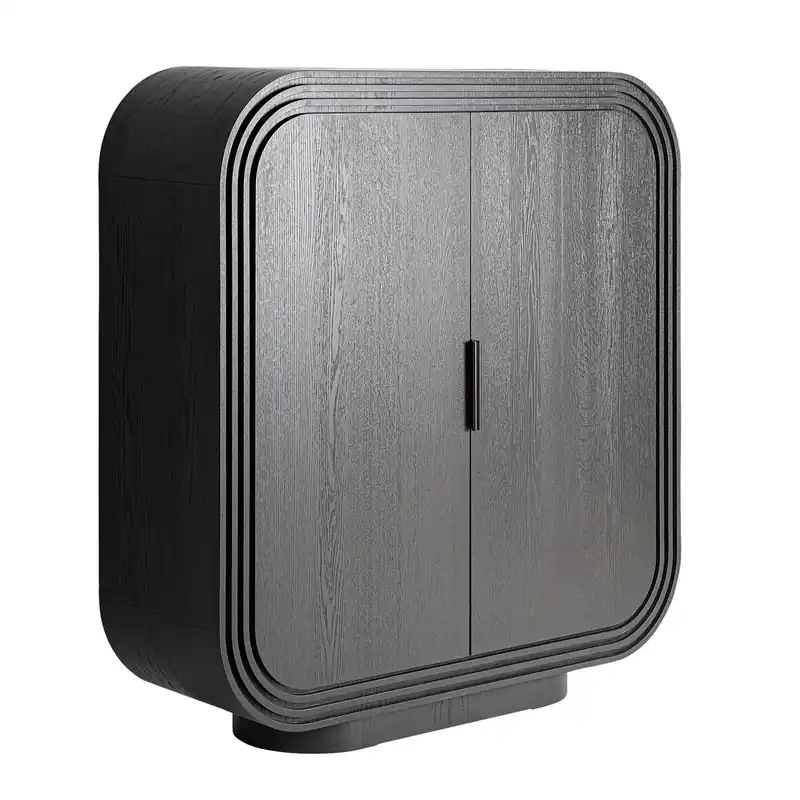 Schrank RIZE H 148 cm Eichenholz schwarz Highboard Sichere Zahlung