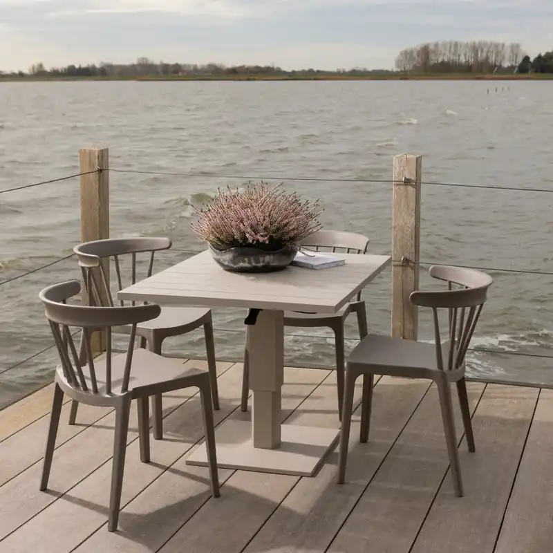 Gartentisch TESSO höhenverstellbar 100 x 80 cm Aluminium sandfarben Knallerangebot