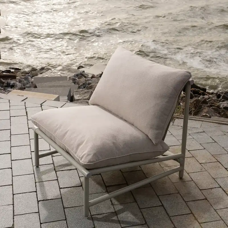 Outdoor Lounge Sessel ELVO Aluminium Olefinbezug sandfarben Gartensessel Super-Preis
