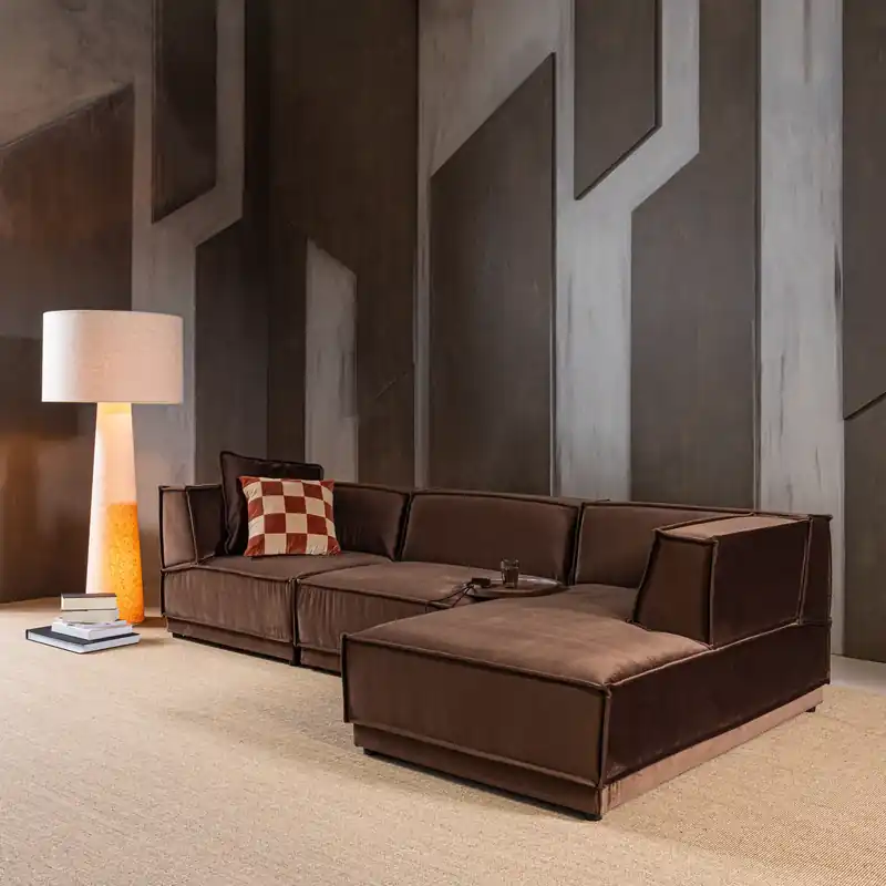 Ecksofa MANU Samtstoff Velvet braun Longchair rechts Neuheit